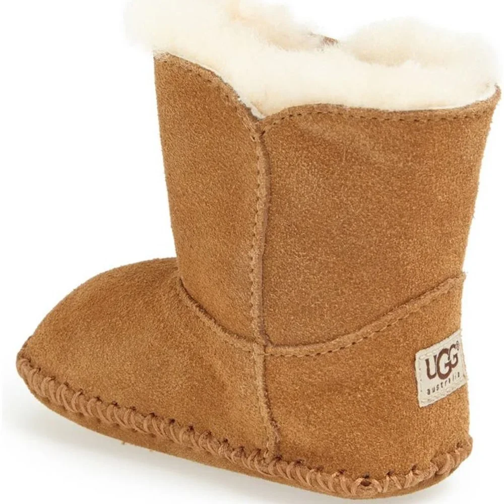NIB UGG INFANT BOY'S GIRL'S SUEDE SHEARLING BOOTIES CHESTNUT BROWN‎